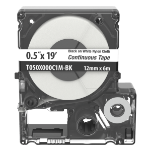 Casete de Etiquetas de Nylon de Cinta Continua, Color Negro Sobre Blanco, Uso Interior/Exterior, 12 (0.5 Pulgadas) mm de Ancho x 6 Metros (19.69 Pies) de Largo