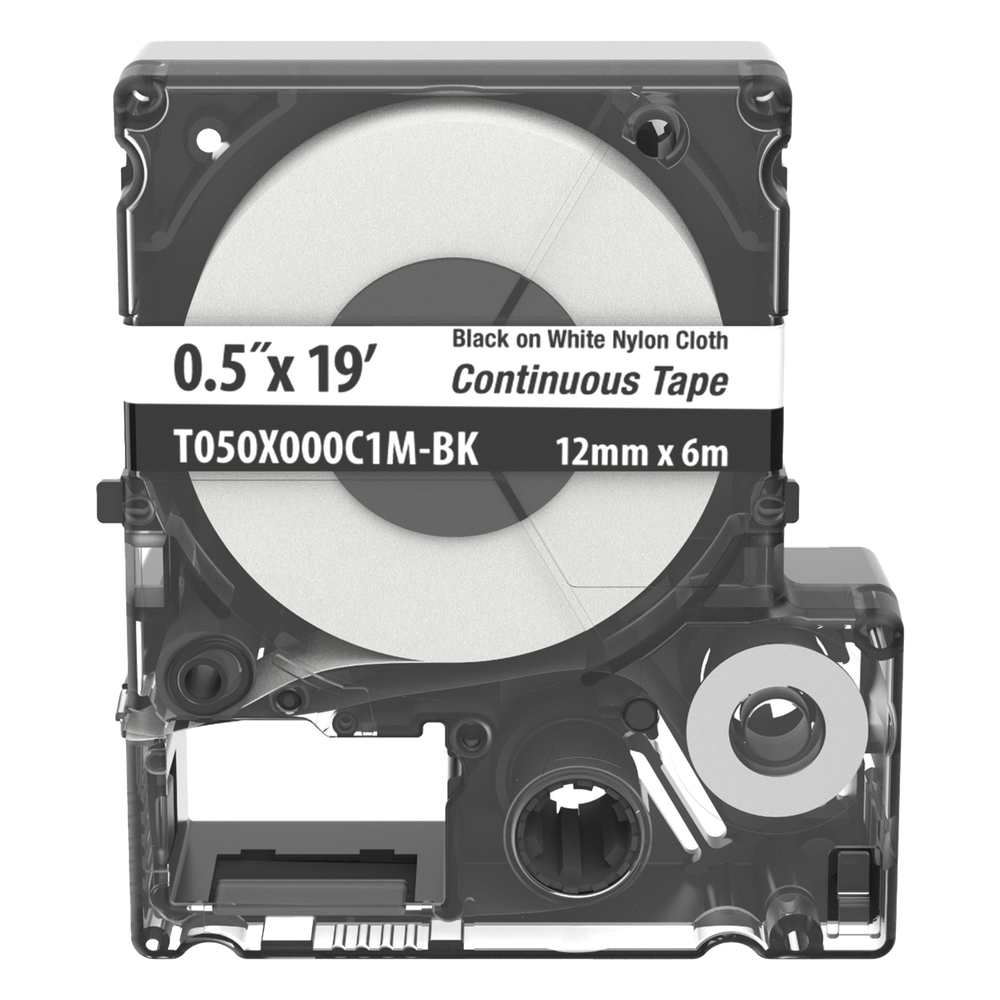 Casete de Etiquetas de Nylon de Cinta Continua, Color Negro Sobre Blanco, Uso Interior/Exterior, 12 (0.5 Pulgadas) mm de Ancho x 6 Metros (19.69 Pies) de Largo