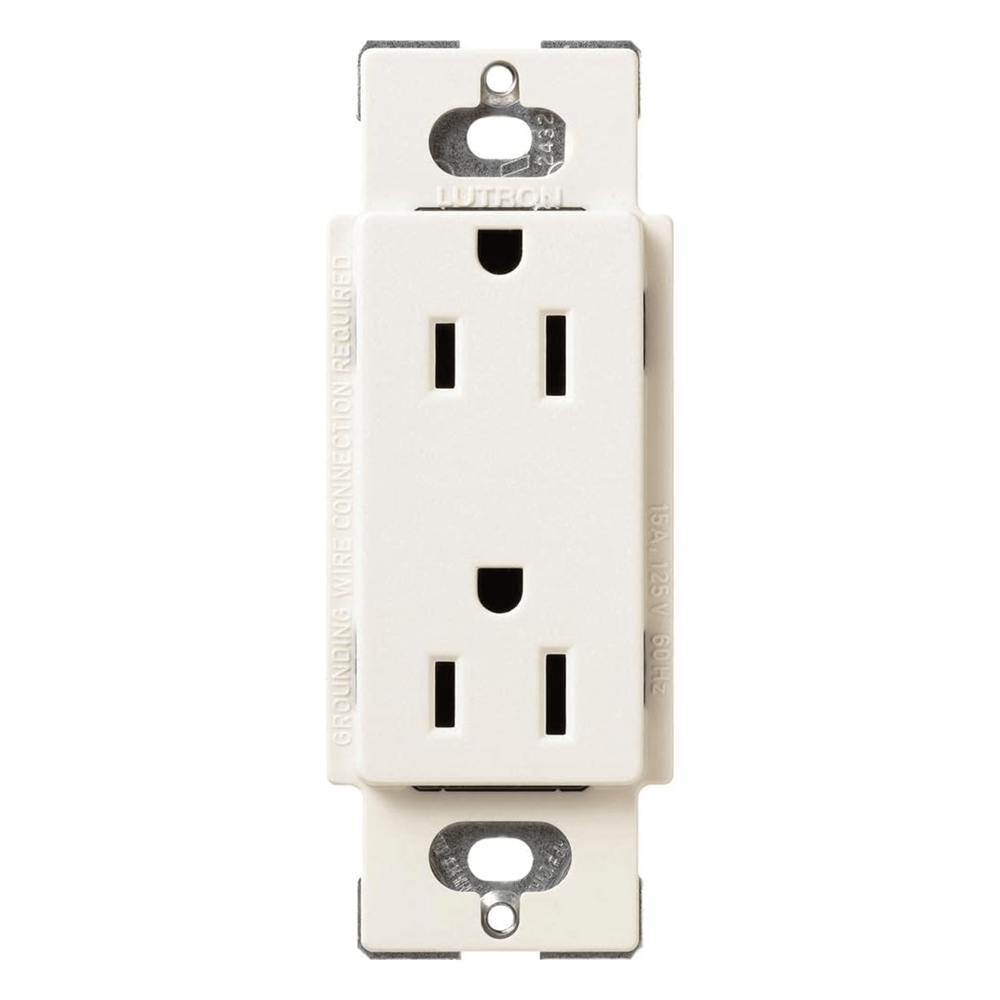 Contacto dúplex de pared 15 A con conexión a tierra, línea Satin Colors de Lutron, color Biscuit