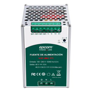 Epcom Powerline sdr4808bk Fuente de Alimentación Industrial | Tipo DIN Riel | 48 VCC | 10 A | Capacidad de baterías de respaldo