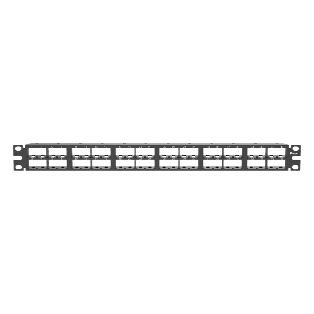 Panduit cpp48hdvnswbl Panel de Parcheo Modular Mini-Com (Sin Conectores), Plano, Sin Blindaje, Alta Densidad, Números Pre-impresos, de 48 Puertos, 1 UR