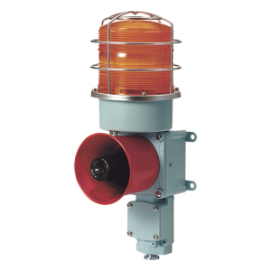 Qlight sdl-ws-120-a Combinación de Luz Giratoria LED y Bocina Eléctrica / WS-5 Sonidos de Advertencia / 120dB Máx. / AC120V / IP66 / Lente Ámbar / Carcasa de Aluminio / Compatible con Jaula Protectora STS316L / Aplicaciones Marítimas e Indu