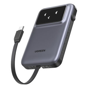Ugreen 35603b Power Bank Serie Uno |  10000mAh | 30W |  con Cable USB-C Incorporado | 2 Salidas 30W Max. | Pantalla Inteligente | Carcasa Ignifuga | Aprobado por Aerolíneas.| Color Grey.