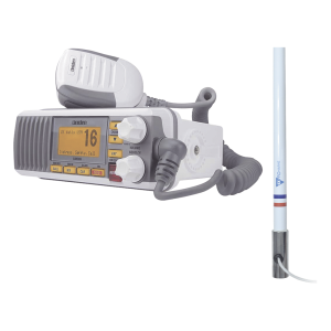 Uniden um385/kit5101 Kit de radio UM385 | mas antena marina de fibra de vidrio TX-5101-SYS fabricada en fibra de vidrio con base roscable de acero inoxidable