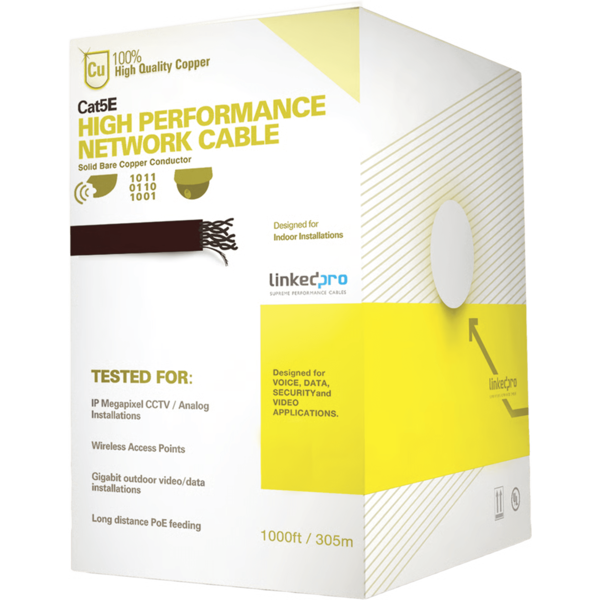 Linkedpro By Epcom pro-cat-5e-w-v2 Bobina de Cable de 305 Metros (1000 Pies), Cat5e, Alto Rendimiento, Color Blanco, UL, para Aplicaciones en Video Vigilancia, Redes de Datos. Uso en Interior