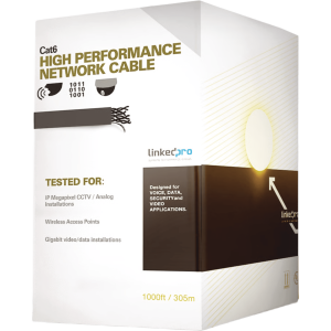 Linkedpro By Epcom pro-cat-6-gelx-v2 Cable Cat6+ Calibre 23, UTP, Intemperie con Gel Doble Chaqueta, ETL, UL, Color Negro de 305 Metros (1000 Pies), para Climas Extremos