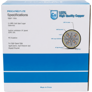 Linkedpro By Epcom pro-cat-6-ext-lite-v2 Bobina de Cable 305 Metros (1000 Pies) Cat6+ Calibre 23, Climas Extremos, Color Negro, Sin Blindar, para Intemperie.