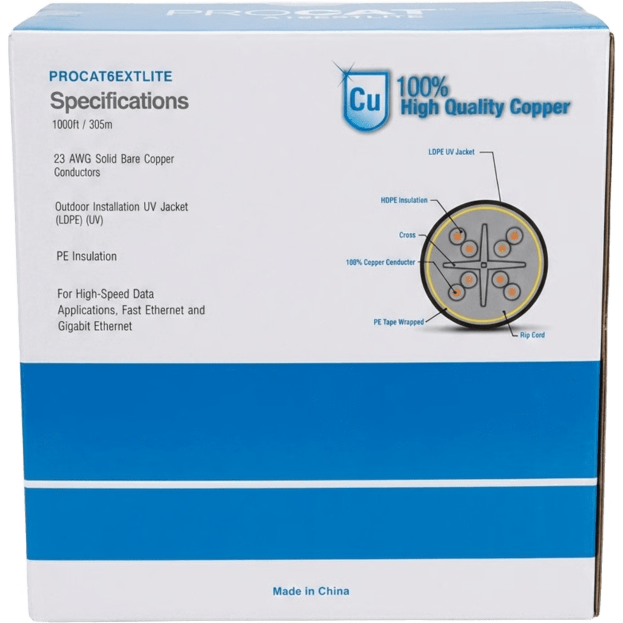 Linkedpro By Epcom pro-cat-6-ext-lite-v2 Bobina de Cable 305 Metros (1000 Pies) Cat6+ Calibre 23, Climas Extremos, Color Negro, Sin Blindar, para Intemperie.