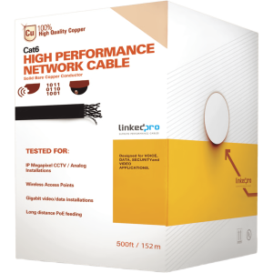Linkedpro By Epcom pro-cat-6-plus/500-v2 Bobina de Cable de 152.5 Metros (500 Pies) Cat6+ Calibre 23 Alto Desempeño, Super Flexible, UL, Color Azul, para Aplicaciones de Video Vigilancia, HD, y Redes de Datos. Uso Interior.