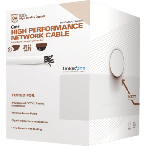 Linkedpro By Epcom pro-cat-6-plus-w/500-v2 Bobina de Cable de 152 Metros (500 Pies) Cat6+ Calibre 23 Alto Desempeño, Super Flexible, UL, Color Blanco, para Aplicaciones de Video Vigilancia y Redes de Datos