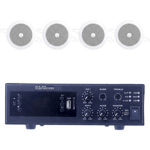 Epcom Proaudio epb120e/4cs KIT de Amplificador de 120W para Escritorio | 4 Altavoces de Plafón de 4 | 3 - 6W | Sistema 70/100V