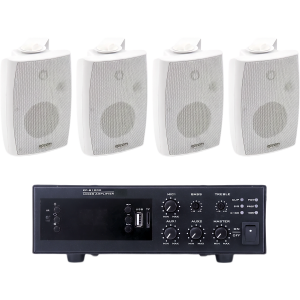Epcom Proaudio epb120e/4wsw KIT de Amplificador de 120W para Escritorio | 4 Altavoces de Pared color Blanco 2.5W - 20W | Sistema 70/100V