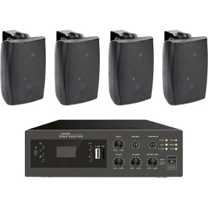 Epcom Proaudio epb240e/4ws KIT de Amplificador de 240W para Escritorio | 4 Altavoces de Pared color Negro 2.5W - 20W | Sistema 70/100V