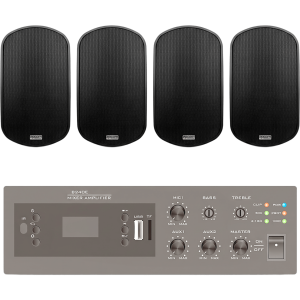 Epcom Proaudio epb240e/4ws50 KIT de Amplificador de 240W para Escritorio | 4 Altavoces de Pared color Negro 3W - 50W | Sistema 70/100V