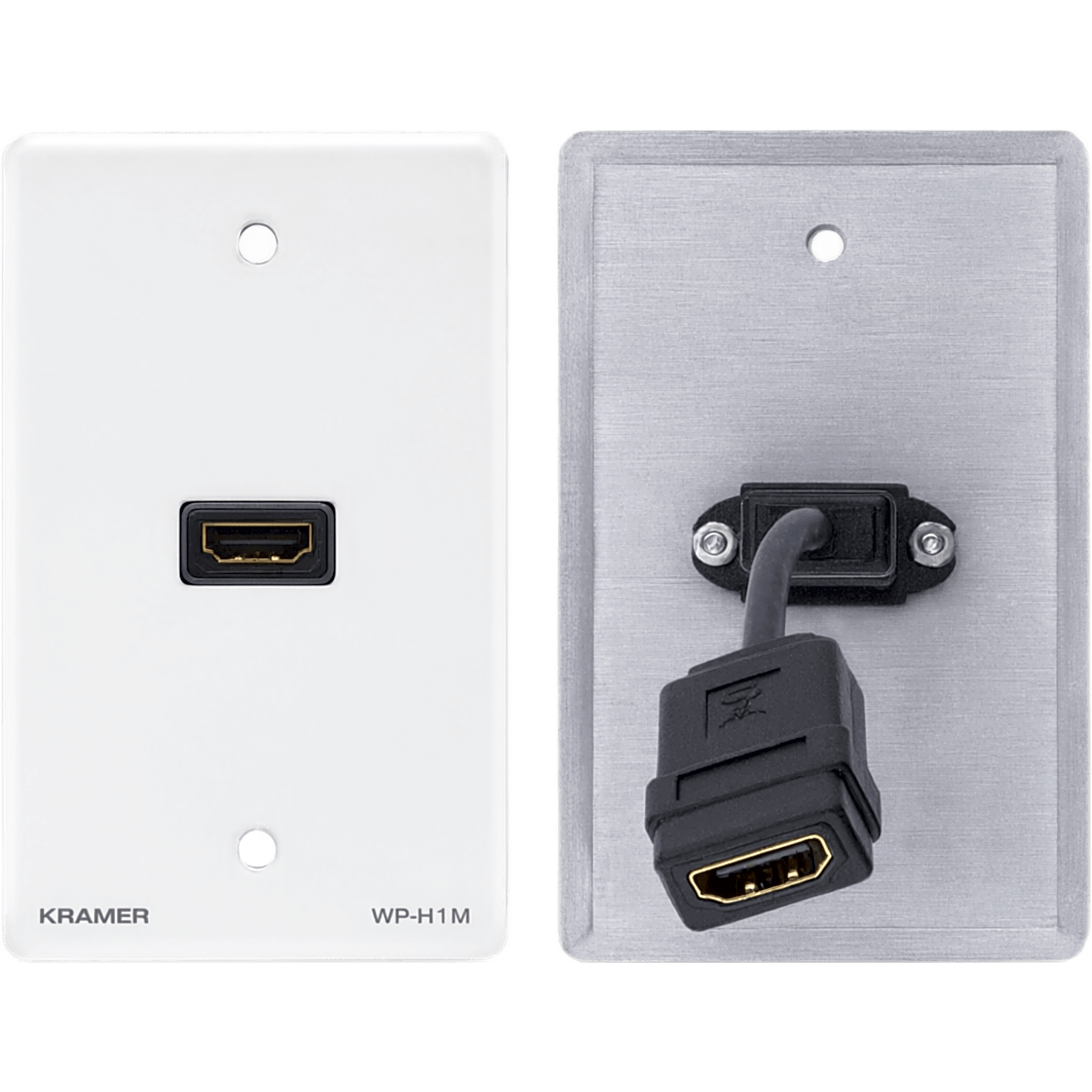 Kramer wp-h1m(wp-hdmi1m)/us(w) Wall Plate Pasivo HDMI | Conexión HDMI Frontal y Trasera | Cable Plano Flexible | Formatos US | Blanco
