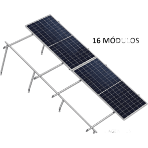 Basel kitbasel2x8 Sistema de Montaje Solar para Techo Plano / 16 Módulos de 645 W / Dimensiones de Módulo 2.382m x 1.134m (7.81 ft x 3.72 ft) / Área 52 m² / Viento 170 km/h / Inclinación 10° / Configuración 2x8 / 9 Costillas / Ri