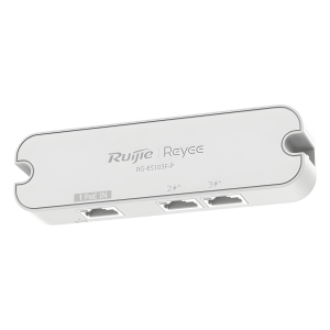 Ruijie rg-es103f-p Switch No Administrable PoE-In 3 Puertos / 2 Puertos PoE+ 10/100BASE-T / 1 Puerto PoE-In 10/100BASE-T / Presupuesto PoE 30 W / Switching 0.6 Gbps / Protección 4 kV / Plug and Play / Montaje Pared/Escritorio