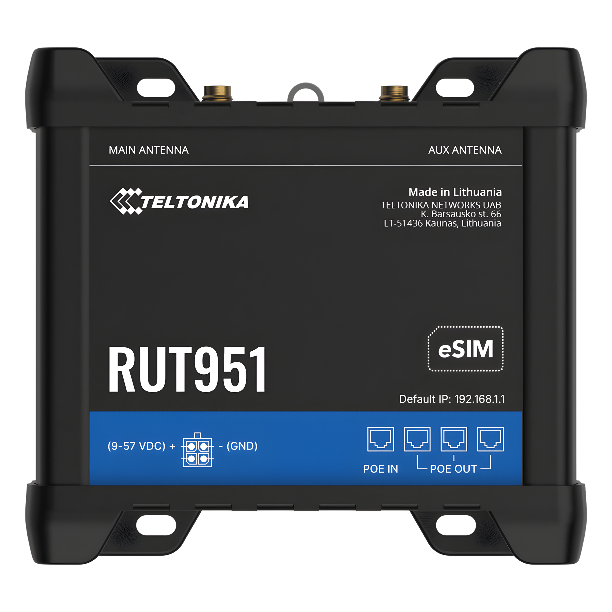 Teltonika rut951-poe Router PoE 4G Industrial con VPNs Avanzadas / Dual SIM / Soporta eSIM / Gestión Remota (Opcional RMS)