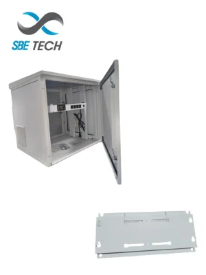 SBE TECH SBE-FRT9UR + SBE-SOPFTRT - Gabinete Exterior 19" 9UR con Herraje de Fijación para Pared, Torre o Poste / Con pintura electrostática RAL7035