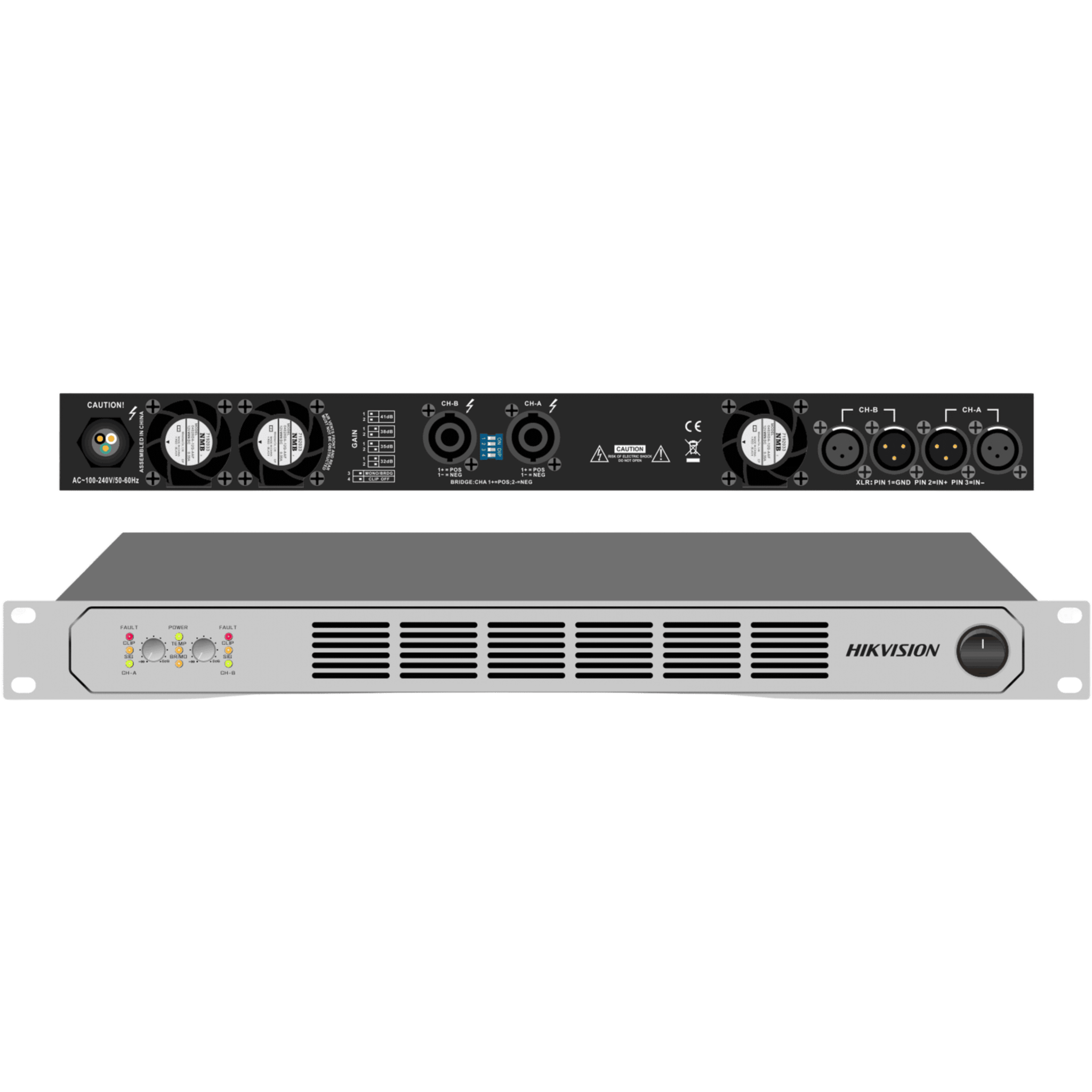 Hikvision ds-qapar252/demo Amplificador de Potencia Profesional / 250W 2-Zonas / Clase D / Eficiencia 90% / Modos Estéreo y Puente / PFC de Banda Ancha / Protección Integral / 1U Compacto