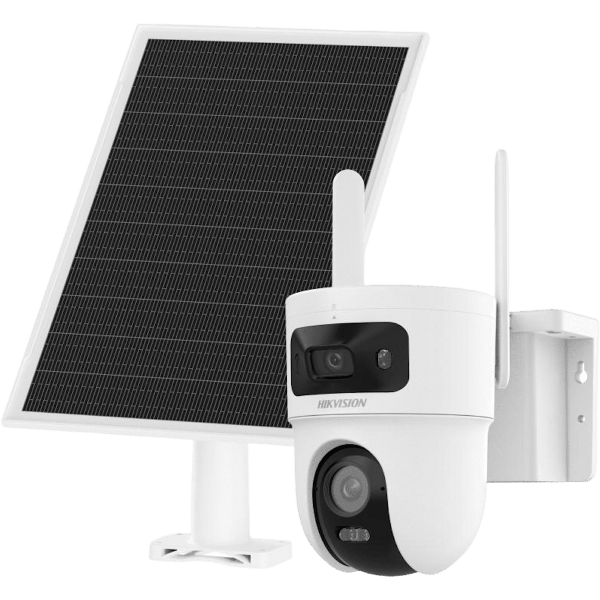 Hikvision ds-2cfsp8-d/4g/demo Kit Solar IP All in One Doble Lente / AOV / PT IP 4 Megapixel Lente 4 mm / Fijo 4 Megapixel Lente 2.8 mm / Panel Solar + Batería de Respaldo de Litio (9000 mAh) / Conexión 4G / Audio de Dos Vías / Dual Light / IP66 / Micro SD